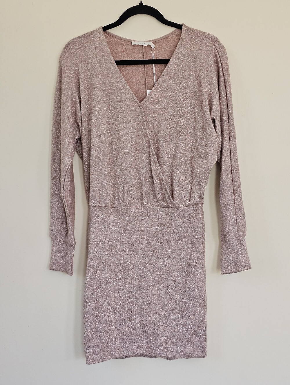 NWT Lush Metallic Faux-Wrap Long Sleeve Mini Dress - Size Small